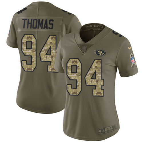 Nike 49ers #94 Solomon Thomas Olive/Camo Women's Stitched NFL Limited Salute to Service Jersey